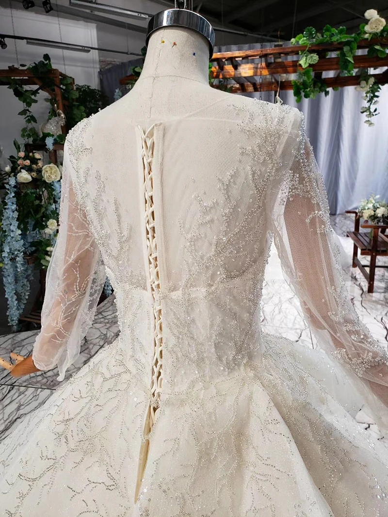 HTL797 бальное свадебное платье с длинными рукавами и круглым вырезом, со шнуровкой сзади, длина до пола, пышное свадебное платье, платье на свадьбу, 11,11