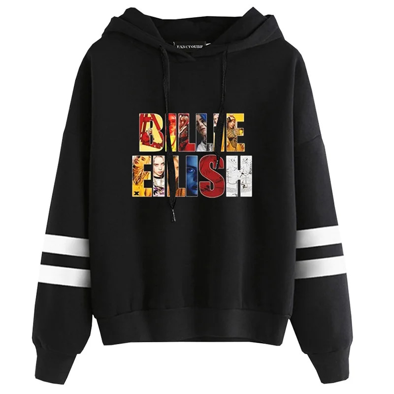 W25252BK Billie Eilish толстовки кофты для женщин хип хоп Лидер продаж Женский пуловер с капюшоном пальто длинный рукав Sudaderas de mujer - Цвет: W25252BK