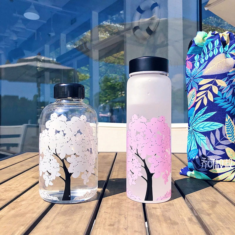 1000 мл каваи меняющая цвет бутылка сакуры Милая бутылка для воды с защитной сумкой для девушек Студенческая Модная Спортивная бутылка для питья