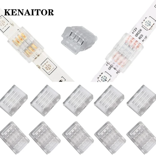 10Packs 4-Pin RGB LED Light Strip Connectors 10mm Unwired Gapless  Solderless Adapter Terminal Extension for SMD 5050 Multicolor Strip