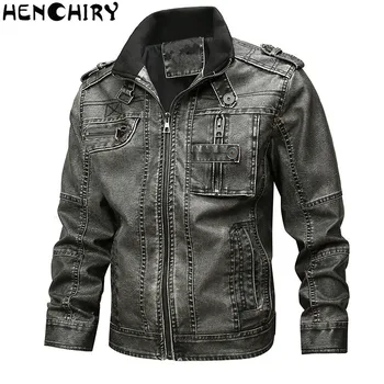 

HENCHIRY 7XL Men's Jacket PU Leather Coat Autumn winter Slim Fit Faux Leather Motorcycle Jackets oversized Men's leather jackets