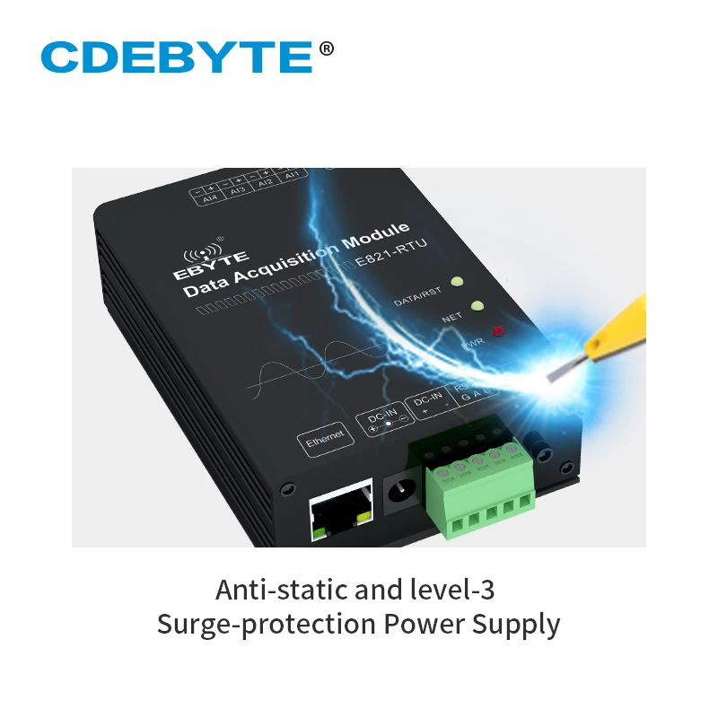 E821-RTU(0400-ETH) RS485 Ethernet Digital Quantity 4 Channel Analog Input IO Port Modbus TCP RTU Current Acquisition Modem