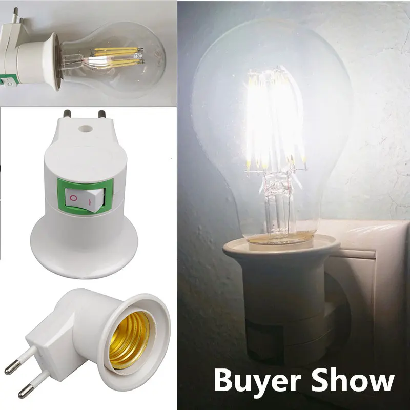 

Lamp Base E27 LED Light Male Socket to EU Type Plug Adapter Converter for Bulb Holder with ON/OFF Button