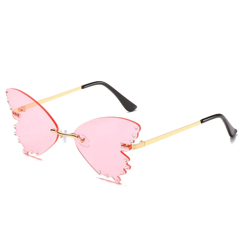 New Fashion Frameless Butterfly Rhinestone Sunglasses Ladies Steampunk Fashion Designer Sunglasses Retro Glasses big sunglasses for women Sunglasses