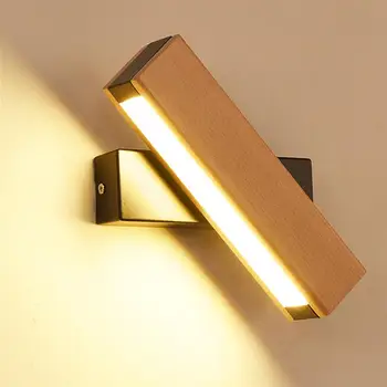 

Modern Nordic Solid Wood LED Rotated Wall Lamp Bedside Bedroom Living Room Aisle Sconce Light Fixture Wall Decor Art(Black-4W)