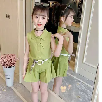 

Summer Sale Baby Girls Clothes Quality Kids Girl Clothes Set Casual Sleeveless Turn-down Collar t-shirt+Pant Dress 2 Pieces