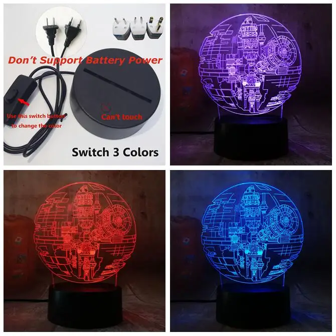 Star Wars Death Star 3D LED Lamp 2 Light Modes 7 Colors Powerd USB or AA Battery 