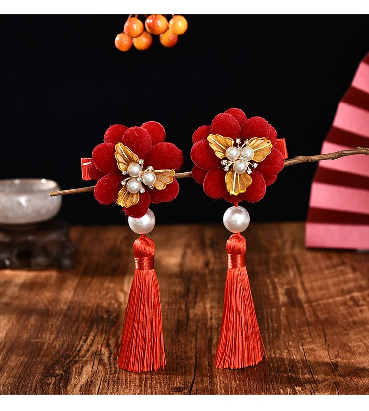2 Pcs/Set Children Cute Pearl Hair Ball Bow Pendant Ornament Hair Clips Girls Lovely New Year Hairpin Kids Hair Accessories