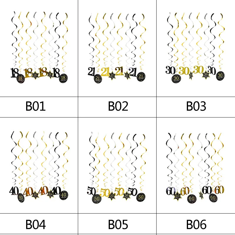 8 шт./компл. 18 21 30 40 50 60 лет завитки Фольга баннер с днем рождения висит спиральное украшение Подвесные Украшения для празднования дня рождения Decoration7