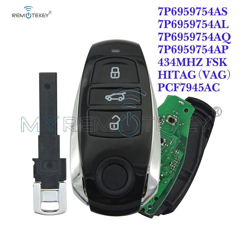 Remtekey Vw 3 Button Remote Car Key 7p6959754Al 7P6 959 754 AS AL AQ AP Smart Key 434Mhz For VW Touraeg Key