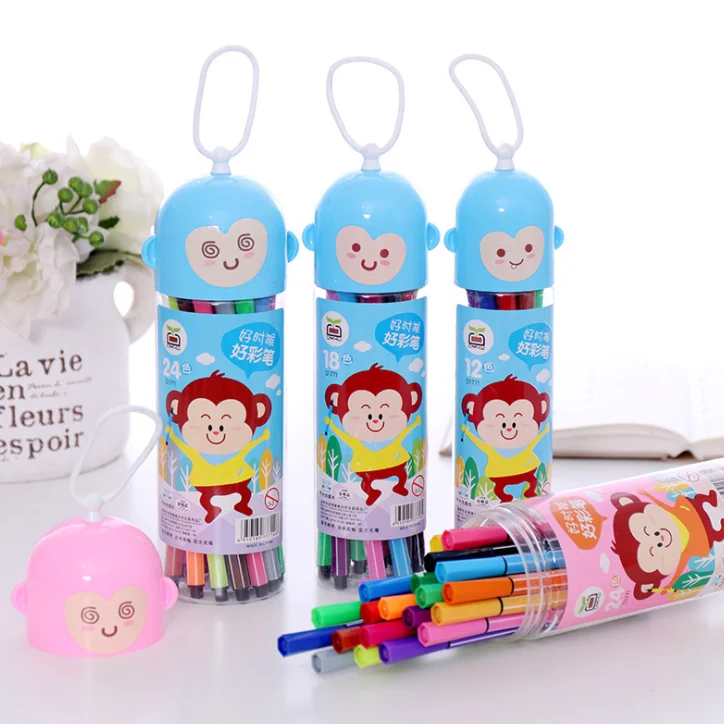 12/18/24/36 Colors Washable Watercolor Pen Drawing Painting Art Marker For Child Cute Monkey Bottle Student Art SupplieS 1pcs creative color 100 pages cute sticky note student paper brick mone pad 51x51 mm stickies child gifts office school supplies