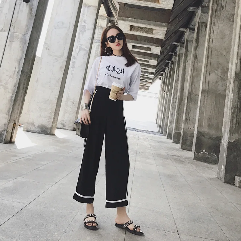 

Fat Mm2018 New Style Large Size Dress Spring And Summer Western Style Set Short Half-sleeve Shirt Loose Pants Two-Piece Set Spor