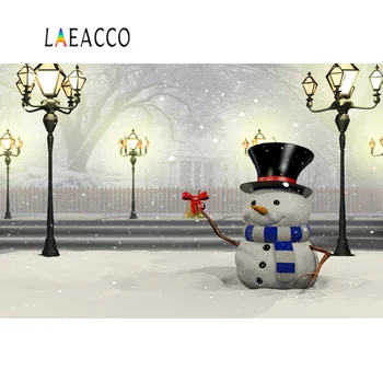 

Laeacco Photo Background Winter Lantern Snow Snowman Vivid Park Tree Baby Scenic Photo Backdrop Photocall Photo Studio