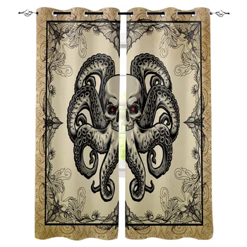 

Halloween Skull Octopus Curtains for Windows Drapes Blinds Modern Custom Printing Curtain For Living Room Bedroom Home Decor