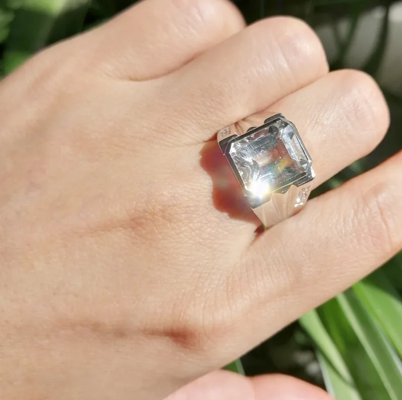 Мужское кольцо с натуральным белым топазом, кольцо,, серебро 925 пробы, 8ct, драгоценный камень, хорошее ювелирное изделие# C910101
