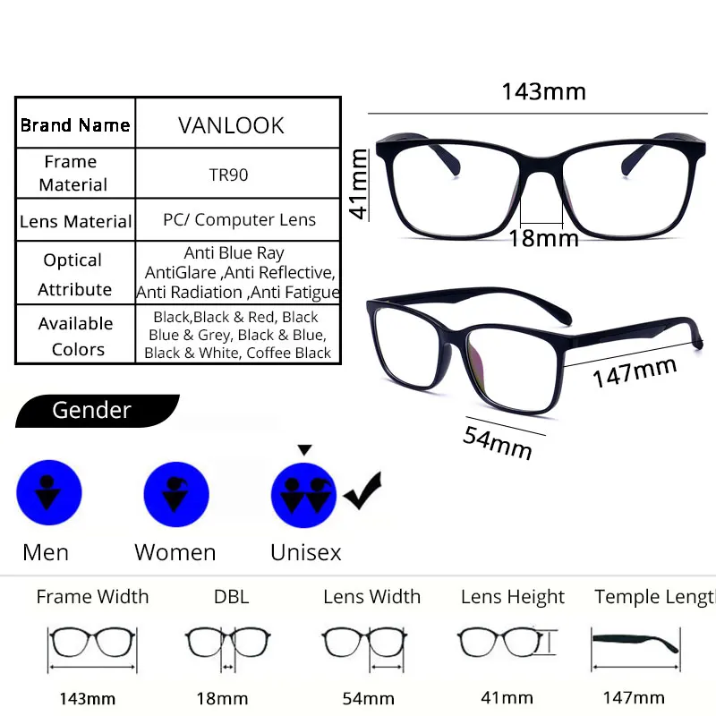 Мужские и женские очки VANLOOK для компьютерных игр с защитой от синего света лучей
