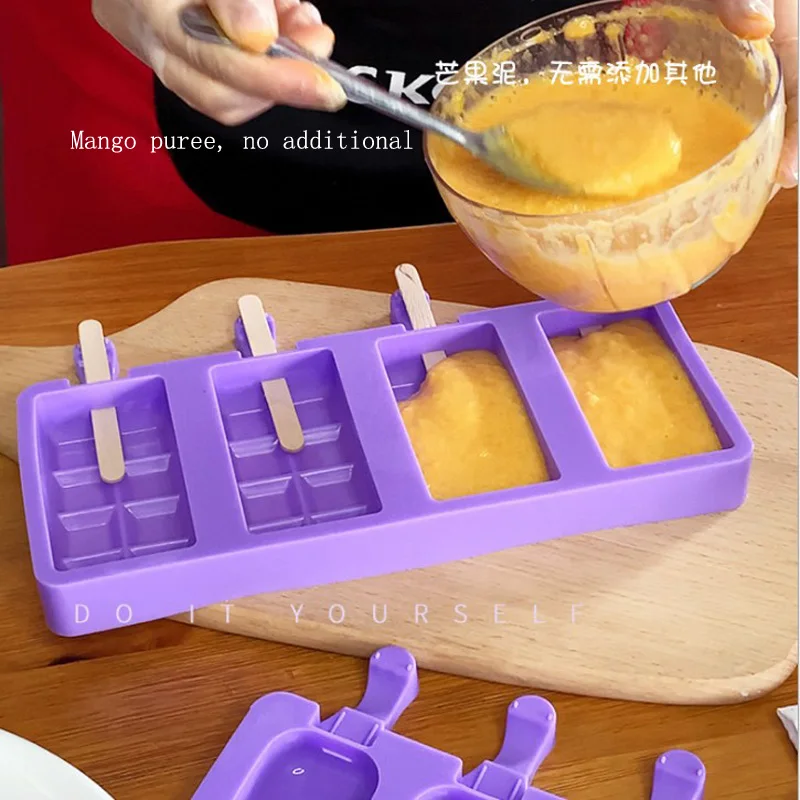 4 Cell Silicone Ice Cream Mold Juice Popsicle Maker Children Mould Lolly Tray Silicone Molds Cake decorating Baking