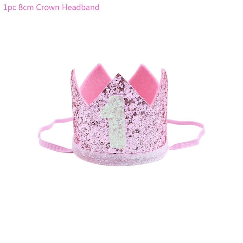 Boy Girl 1st Birthday Party Decor Disposable Tableware Kit Blue Pink Plate Cups Napkins Baby Shower Kids Birthday Party Supplies - Цвет: 1pc Crown Hat