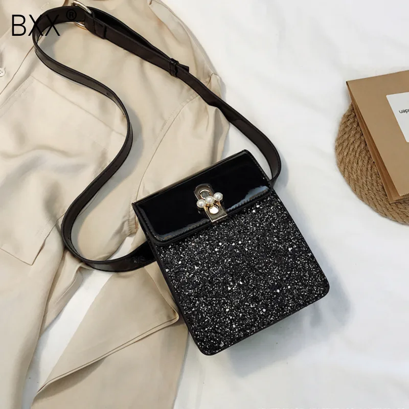 

[BXX] Sequined Patent Leather Crossbody Bags For Women 2020 Spring Fashion Chain Shoulder Messenger Bag Female Handbags HK419