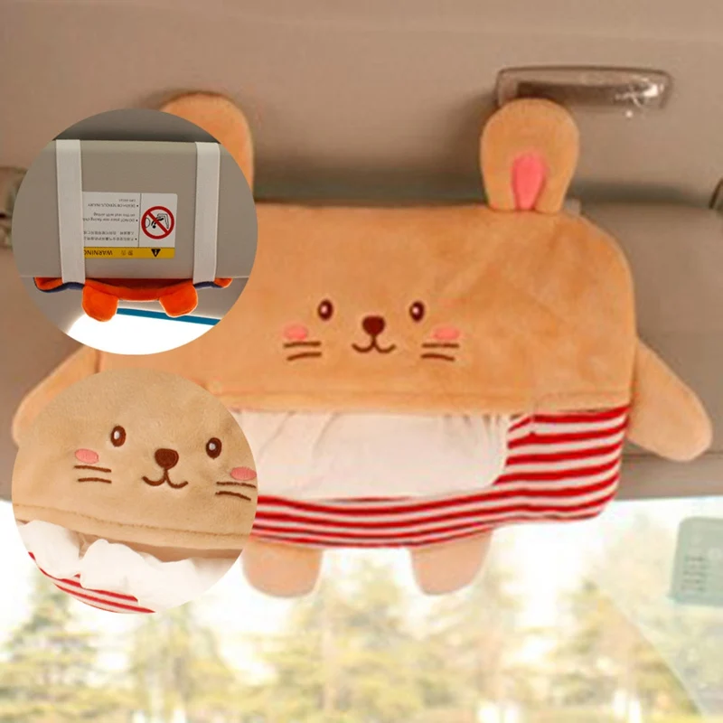 

Cute Cartoon Animal Shape Car Sun Visor Tissue Paper Box Holder Hanging Type Plush Paper Case Cover Auto Seat Back Accessories