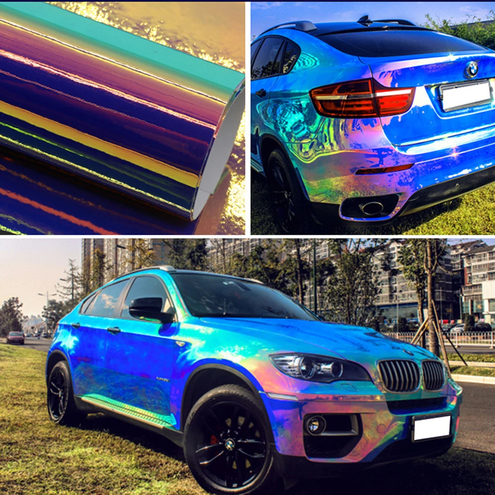 

20/30/50CMx1.35M Holographic Blue/Purple/Green Rainbow Chrome Car Motorcycle Wrapping Body Film Sticker Sheets Vinyl Wrap