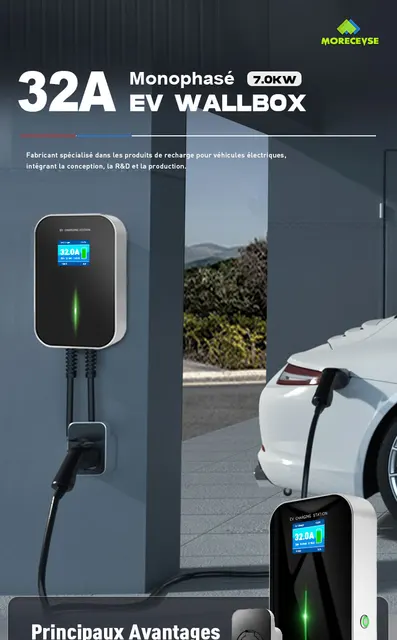 MOREC EV Chargeur 32A EVSE Wallbox Véhicule Électrique borne de Recharge  pour Voiture 220V Type 2 Avec RFID 1 Phase 7.2KW IEC 62196-2 6M - AliExpress