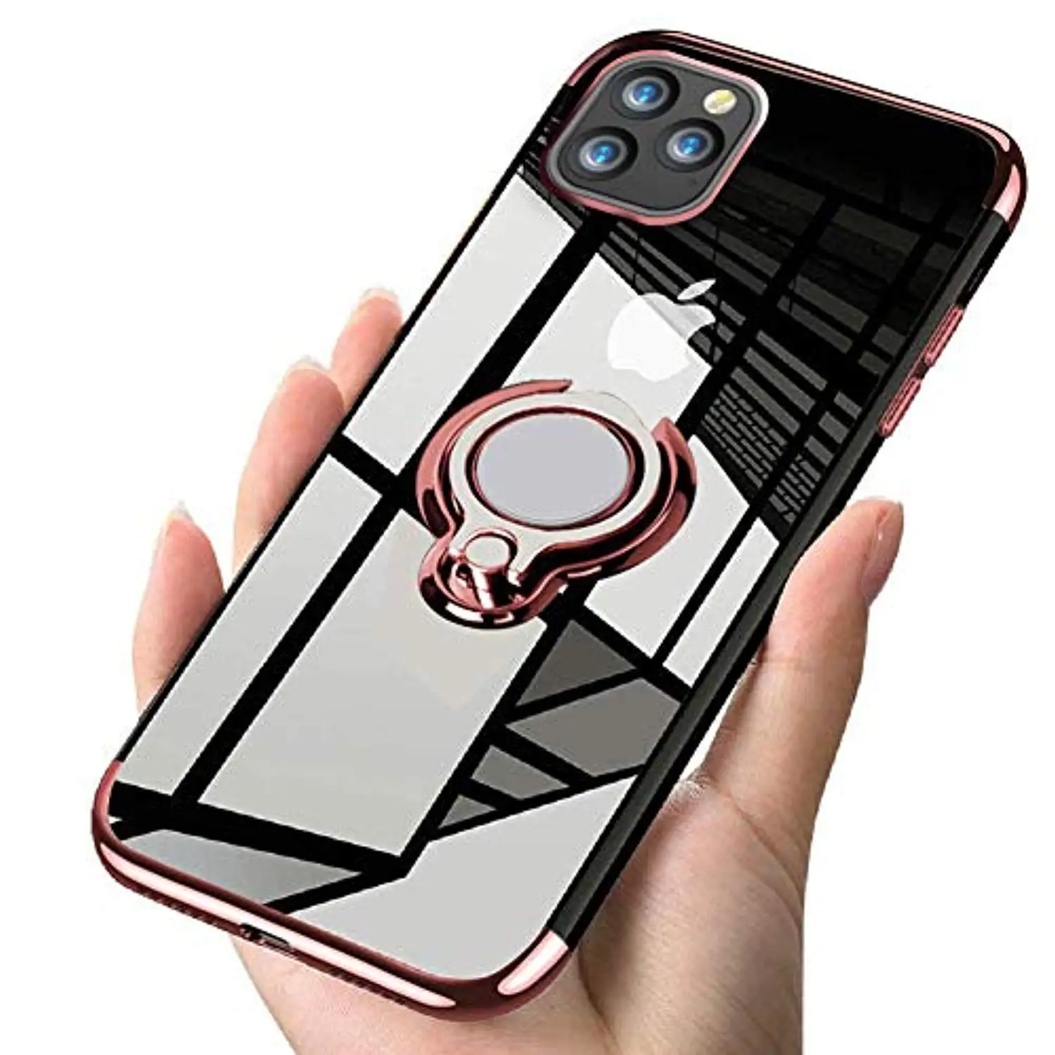 

Plating Case for iPhone 11 Pro Max XS XR 6s 7 8 Plus Cover 360 Rotatable Ring Holder Stand Car Magnetic Soft TPU Silicone Bumper