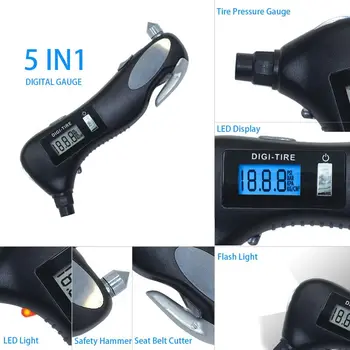 

Hot Digital Tire Pressure Gauge LED Car Window Breaker Seat Belt Cutter Multifunctional Detector