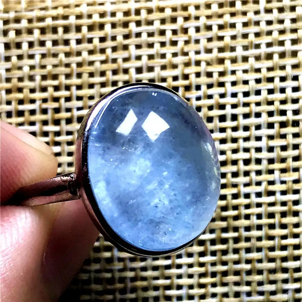 

16x13mm Top Natural Ocean Blue Aquamarine Stone Ring For Woman Man Crystal Oval Beads Stone Silver Adjustable Ring Jewelry AAAAA