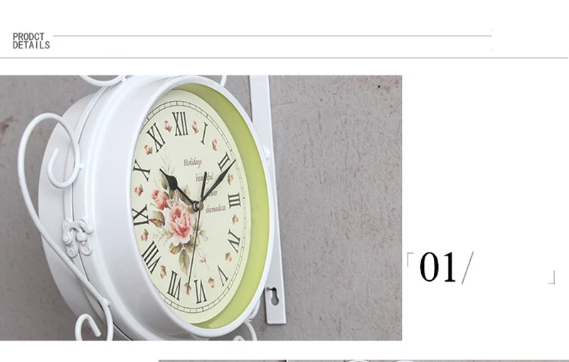 Modern Design European Minimalist White Wall Clock Double Sided Wall Clock Creative Wrought Iron Home Living Room Study Decorate