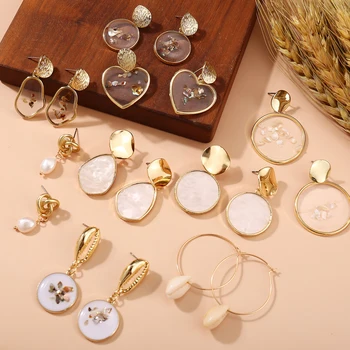 Vintage Earrings 2019 Geometric Shell Earrings For Women Girls BOHO Resin Drop Earrings Brincos Fashion Tortoise Jewelry 4