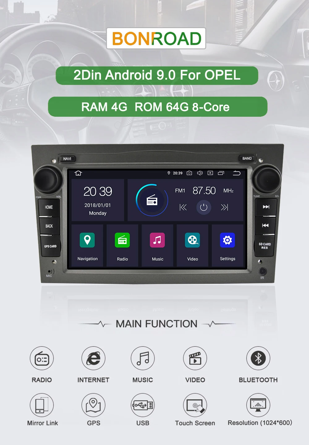 Excellent Bonroad Android 9.0 2 DIN Car GPS Navigation Multimedia Player For Opel Astra Vectra Antara Zafira Corsa  Video Audio Player 0