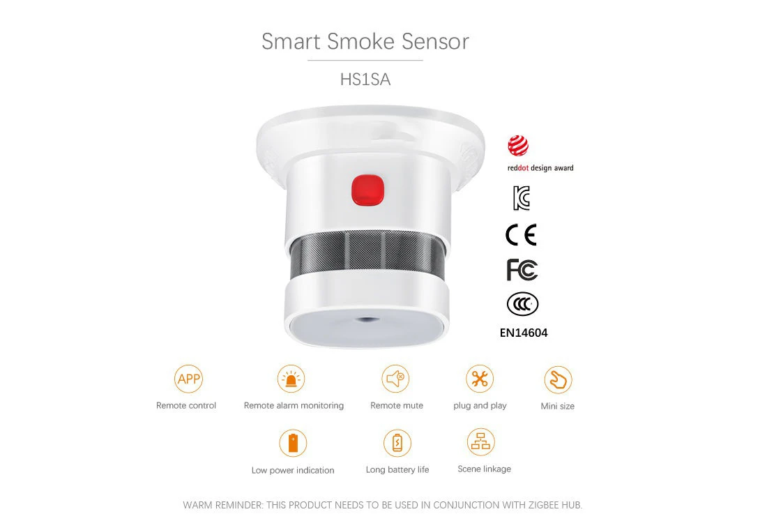 Zigbee Sensor Smoke Detector Fire Alarm Detector Smart Home Sensor 2.4GHz High Sensitivity Compatible with SmartThing Gateway panic button bluetooth