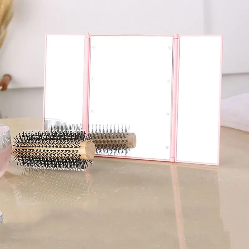 Складное трехкратное зеркало для макияжа с 8 светодиодный светильник пластиковые и зеркальные косметические зеркала для настольной ванной комнаты путешествия