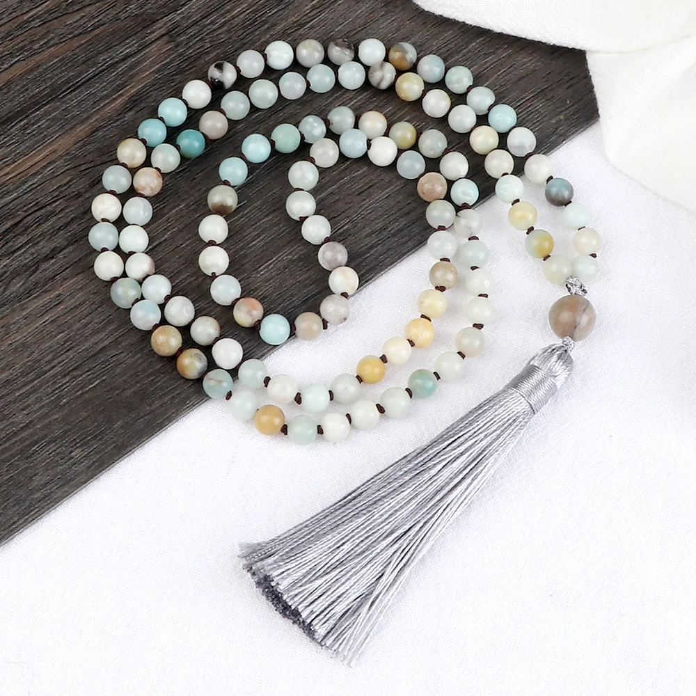 108 Beads Prayer Necklace Natural Green Stripe Onyx Stone Buddhist Buddha Meditation Bead Mala Necklace Women Men Jewelry Gifts 5