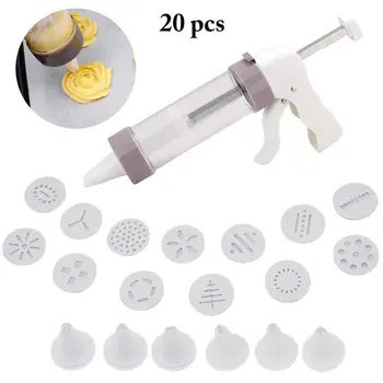 

20PCS Cookie Press Squirt Gun Kitchen DIYBaking Tools With Stencil Mouth Squirt Gun Squeeze Cream Mouth Cookie Garland Mouth