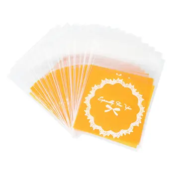 

50pcs 10x10cm Cookie packaging lace candy self-adhesive plastic bags for biscuits snack baking package orange