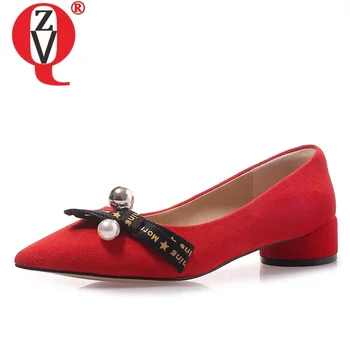 

ZVQ spring new fashion sexy women pumps outside mid heels pointed toe kid suede bowtie women shoes drop shipping size 33-43