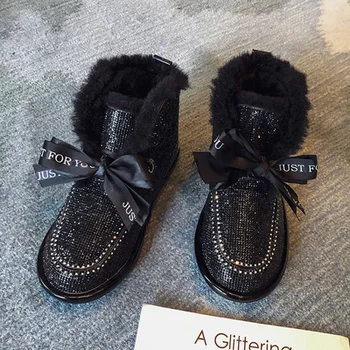 

Snow boots women's 2020 winter new warmth rhinestone bow plus velvet thick plus size plush women's boots