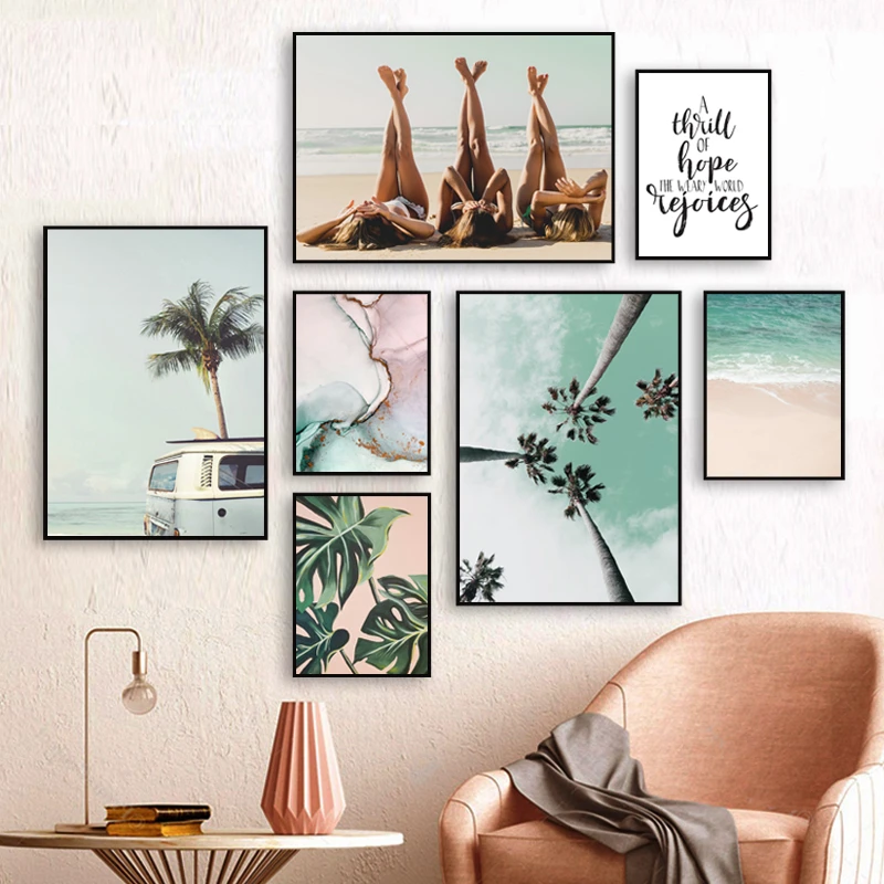 パームココナッツの木海景バスセクシーガールウォールアートキャンバス絵画北欧ポスターやプリントリビングルームのために装飾 Painting Calligraphy Aliexpress