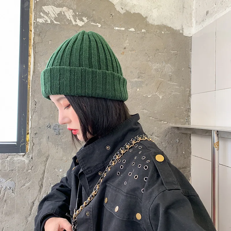 Зимняя женская шапка, однотонные вязаные теплые шапочки, Мягкие Шапки, простые женские повседневные Шапки в Корейском стиле, зимняя шапка для женщин