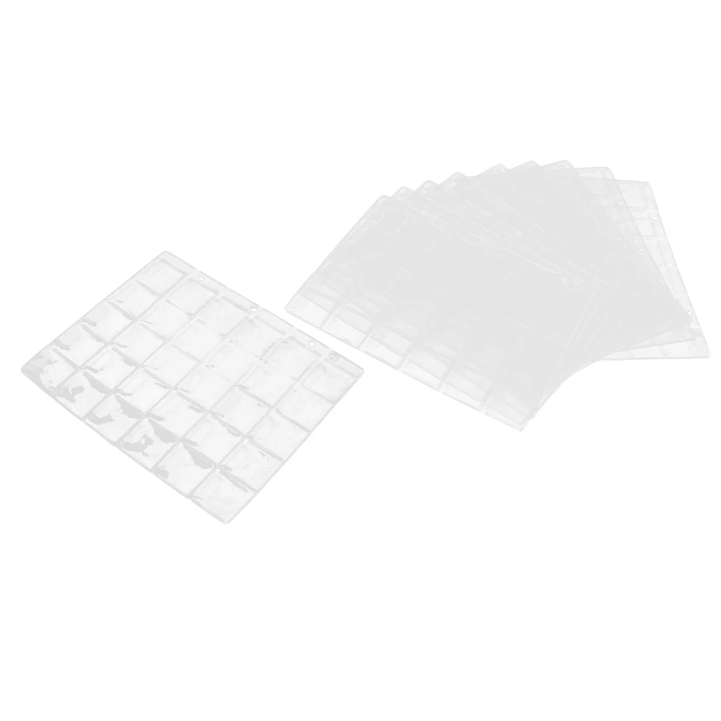 10 Sheet Clear Plastic Coin Holders Storage Collection Money Album Coins Protector Sheets Holder with 300 Pockets