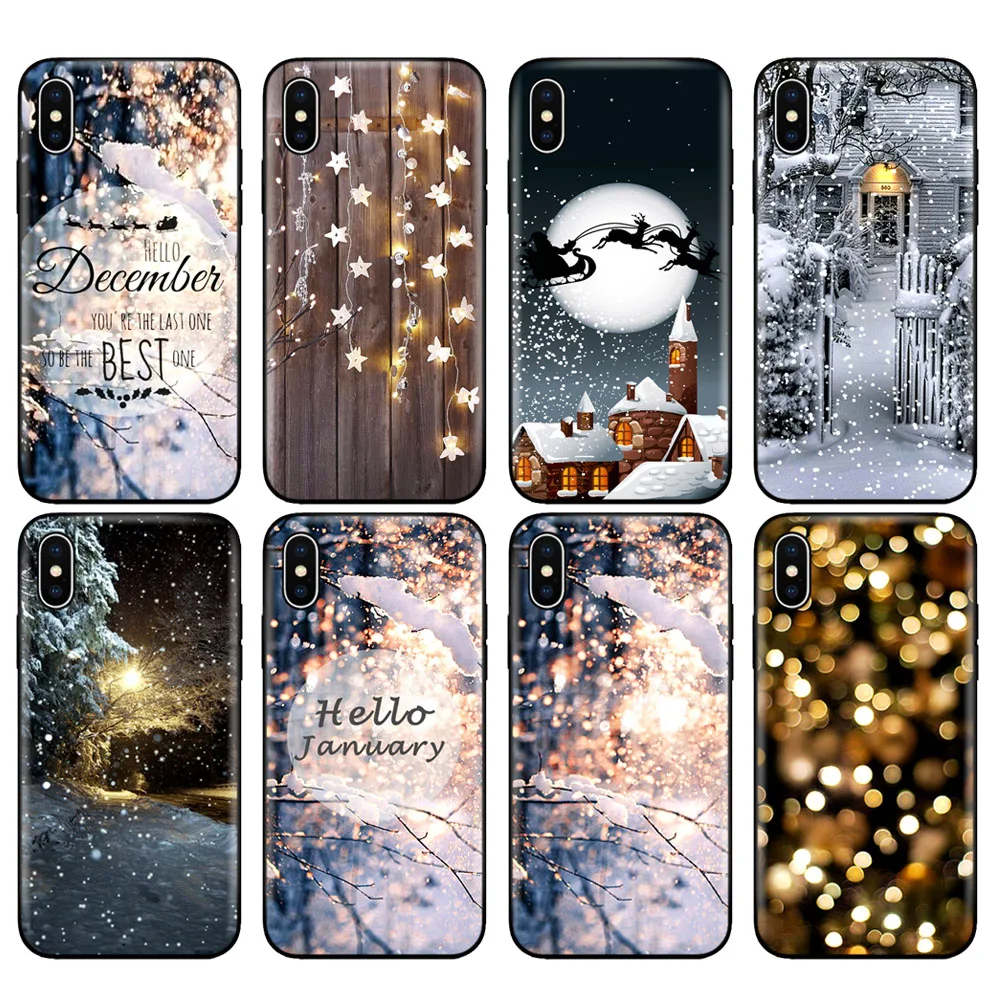 

Black tpu case for iphone 5 5s SE 2020 6 6s 7 8 plus x 10 silicon cover for iphone XR XS 11 pro MAX Landscape Winter Light Snow