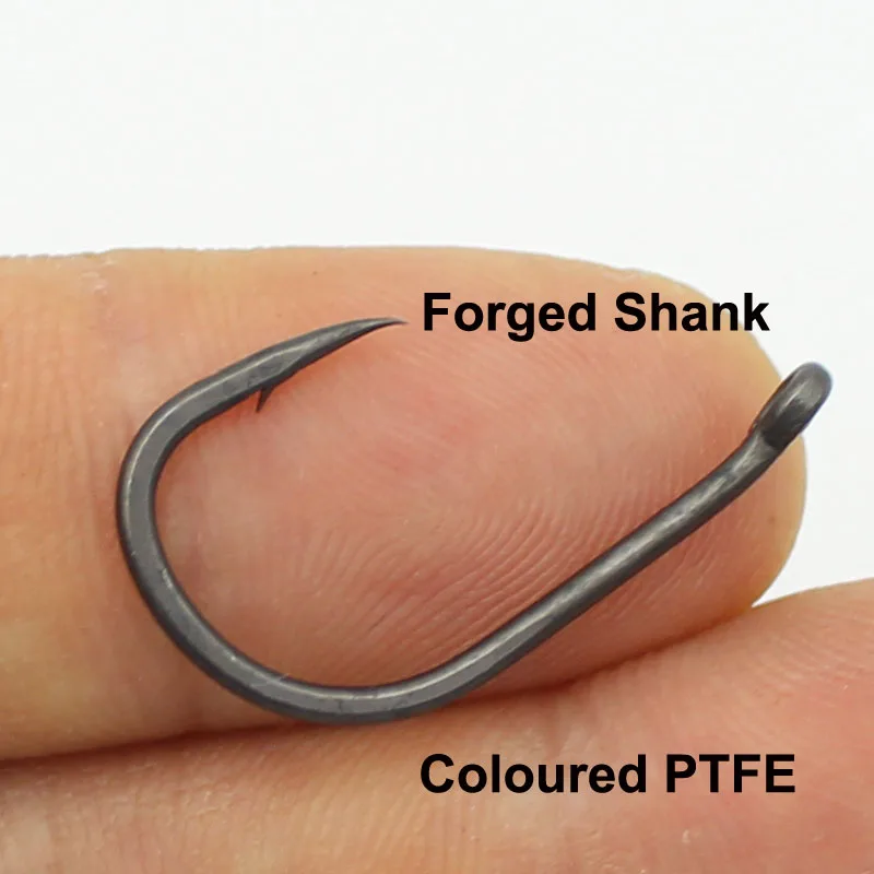 50pcs Carp Fishing Hooks PTFE Coating High Carbon Stainless Steel Barbed  Carp Hooks for Carp Rig Matt Black Curve Shank Hook