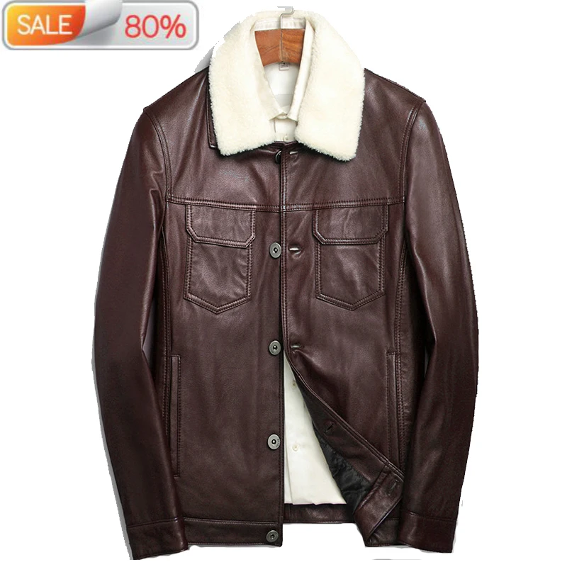 

Leather Autumn Winter Men Lamb Fur Collar Coat Genuine Sheepskin Jacket Chaqueta Hombre LSY0A0126 ND1360