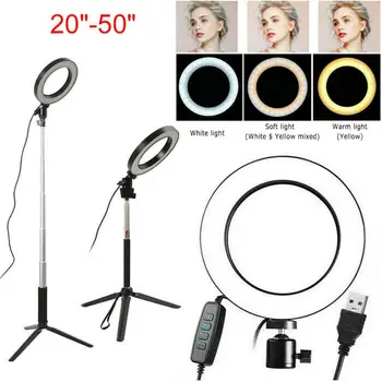 

Photography LED Selfie Ring Light 6" Metal Dimmable Camera Phone Ring Lamp With Stand Tripods For Makeup Video Live Studio