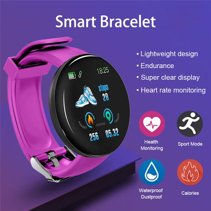 

D18 Android IOS WristWatch Heart Rate Bluetooth Smartwatch Blood Pressure Round Fitness Sleep Tracker Smart Watch 2020