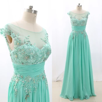 

MACloth Turquoise Sheath O Neck Floor-Length Long Crystal Tulle Prom Dresses Dress L 268214 Clearance