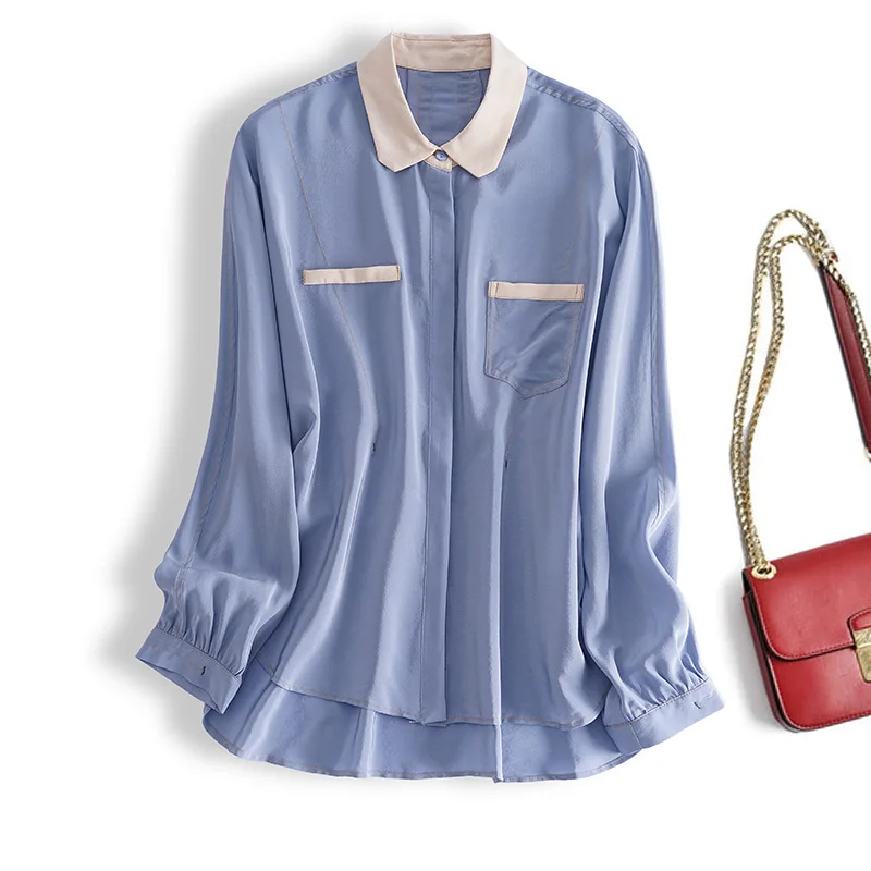Real Silk Shirt Womens Tops and Blouses Long Sleeve Blouse Spring Autumn Korean Office Lady Clothing Blusas 2020 3402 YY2626 | Женская