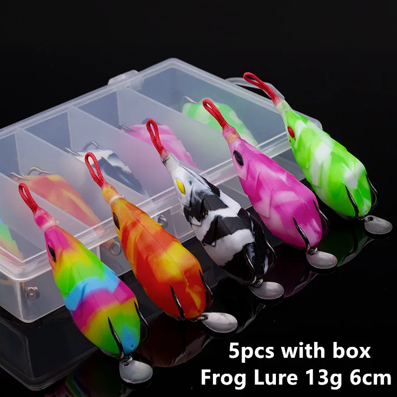 

OBSESSION Soft Frog Lure 13g 6cm Topwater Rubber Frog fishing Lures 5pcs a box Snake Head Bass Carp Pike Fishing Artificial Bait